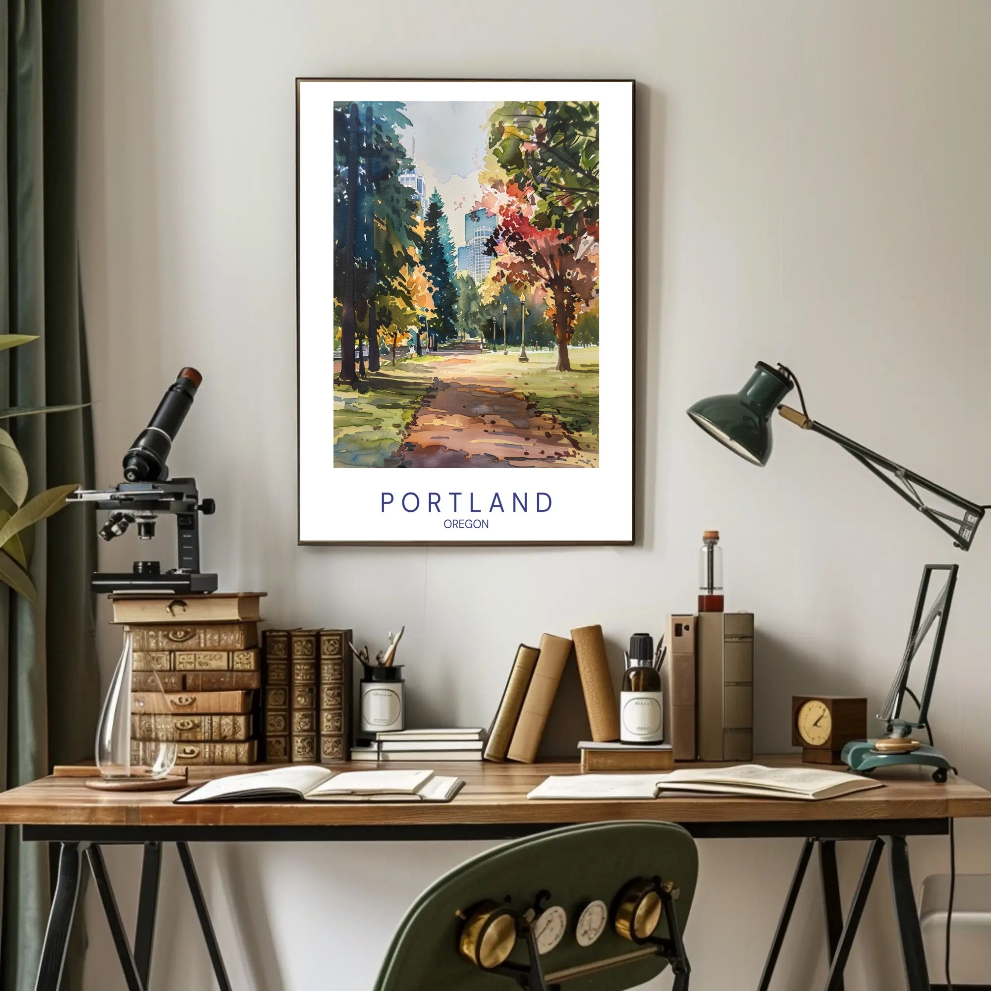 Portland Park in Watercolor: Urban or Cityscape Poster PosterGoat