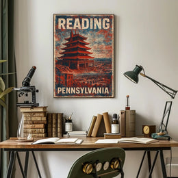 Reading Pennsylvania Pagoda Vintage Travel Poster