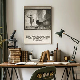 Patriotic Soldier Confronts Enemy in Propaganda Poster PosterGoat