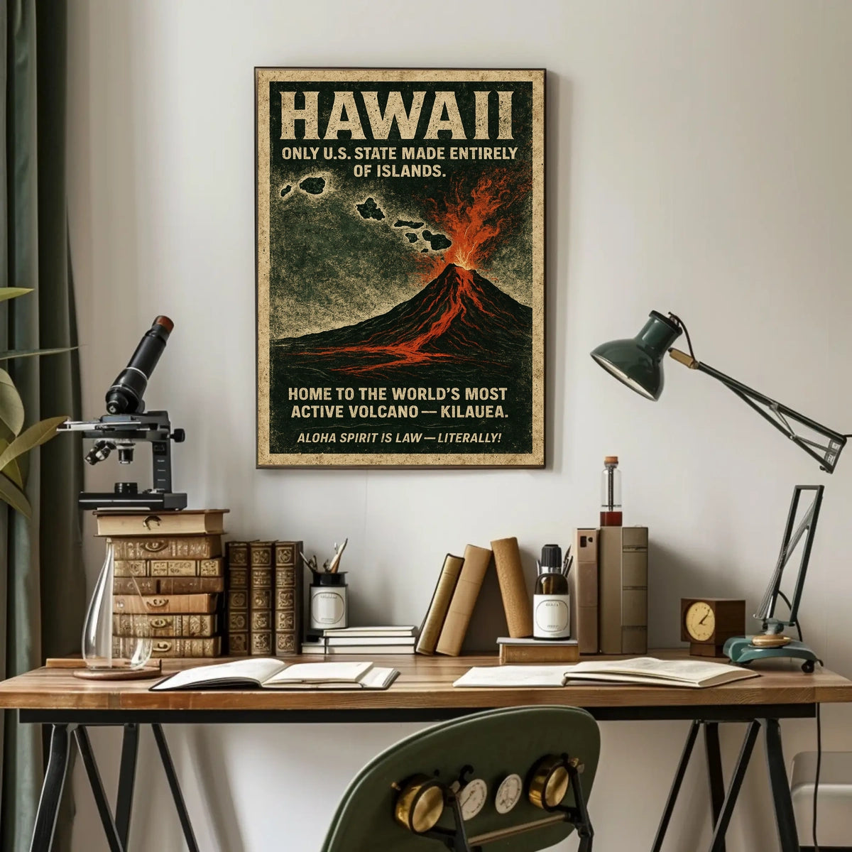 Hawaii Volcano Vintage Adventure Poster Art Print