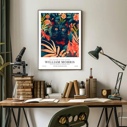 Black Cat in Botanical Wonderland: Artistic Poster