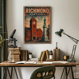 Richmond Kentucky Clock Tower Cultural Heritage Vintage Americana Nostalgic Townscape Poster