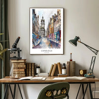 Vibrant Watercolor Street Scene in Edinburgh Urban or Cityscape Poster PosterGoat