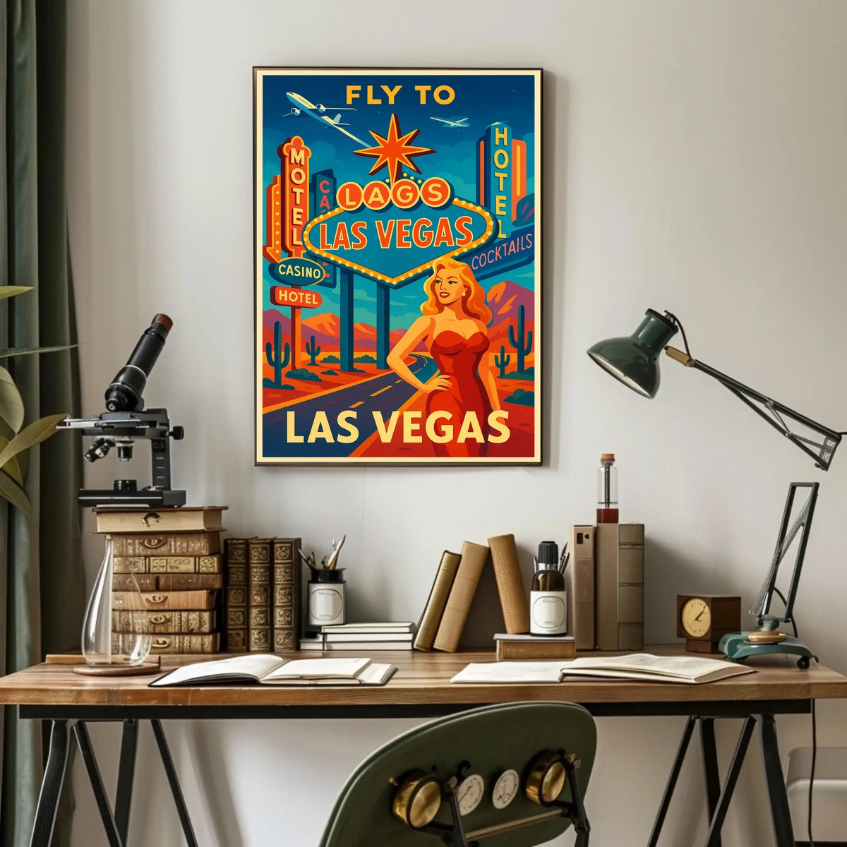 Fly to Las Vegas Retro Travel Promotion Poster
