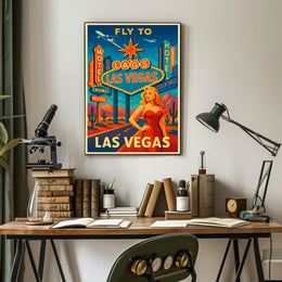 Fly to Las Vegas Retro Travel Promotion Poster