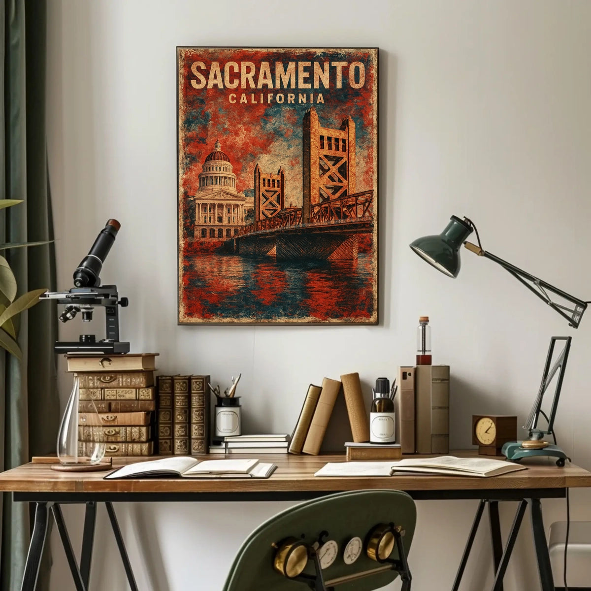 Sacramento Cityscape Vintage Travel Collector Poster