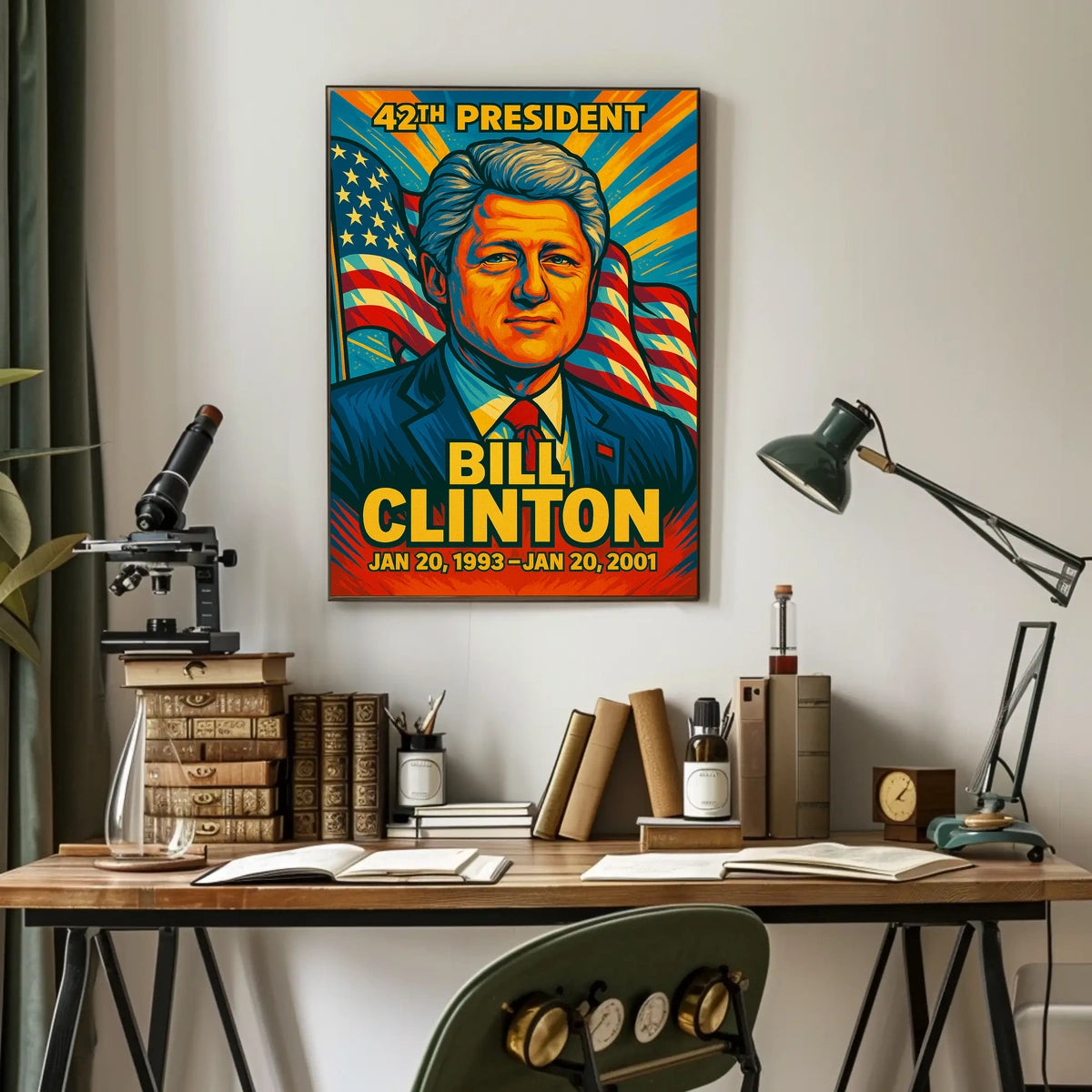 Bill Clinton 42nd President of the United States Colorful Comic Book Style Poster