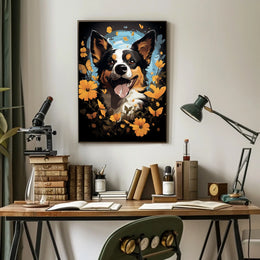 Joyful Dog and Flowers Nature Art Poster