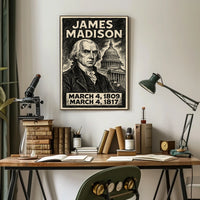 James Madison 4th President of the United States B & W Comic Sketch Poster