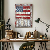 Rustic Wooden Barn Door With Faded American Flag Poster