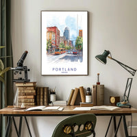 Portland Urban Watercolor Scene Poster - Urban or Cityscape Poster PosterGoat