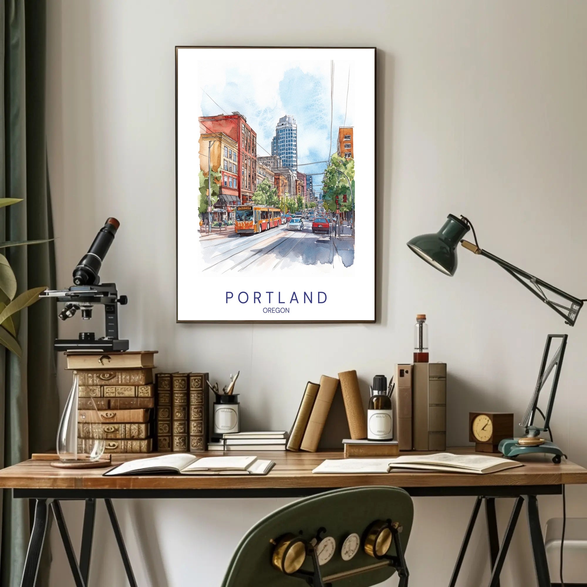 Portland Urban Watercolor Scene Poster - Urban or Cityscape Poster PosterGoat