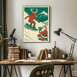 Whimsical Reindeer Snowboarding Vintage Holiday Poster