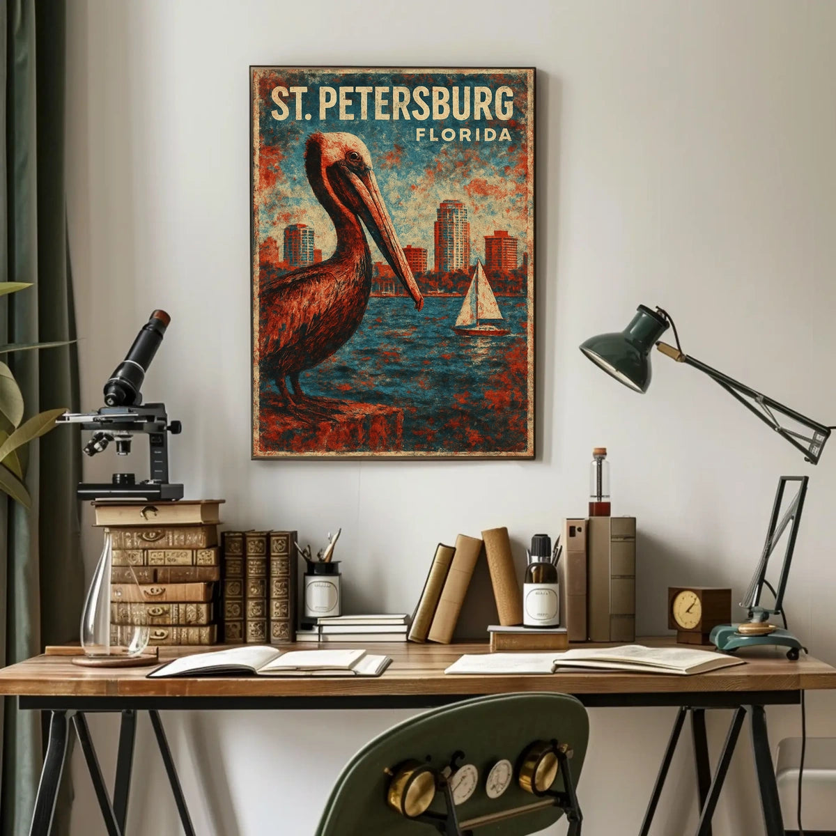 St Petersburg Pelican Vintage Impressionism Fans Poster