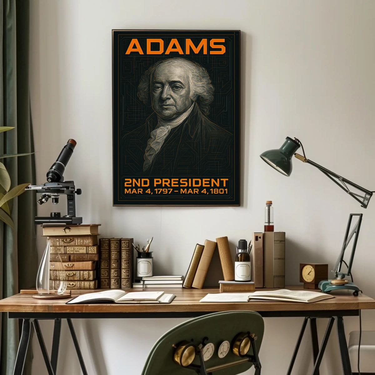 John Adams 2nd President of the United States Techno Schematic Poster