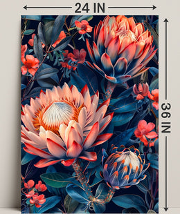 Vibrant Protea Flower Botanical Art Print - Artistic Poster