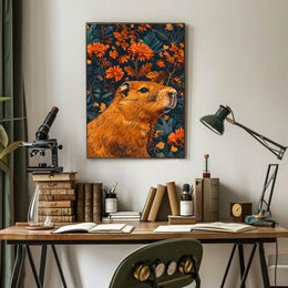 Nature-Inspired Groundhog and Floral Illustration Animal Poster