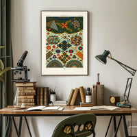 Japanese Pattern Harmony: Vibrant Geometrical and Floral Tapestry Poster
