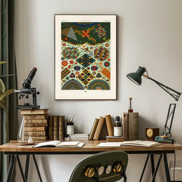 Japanese Pattern Harmony: Vibrant Geometrical and Floral Tapestry Poster