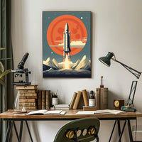 Retro Space Shuttle Launch Scene: Futuristic Sci-Fi Poster