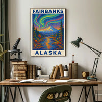 Aurora Borealis Vintage Fairbanks Alaska Starry Poster