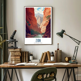 Zion National Park Travel Poster Vintage Canyon Print