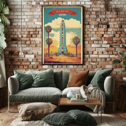 Gilbert Arizona Blue Tower Palm Desert Vintage Travel Poster