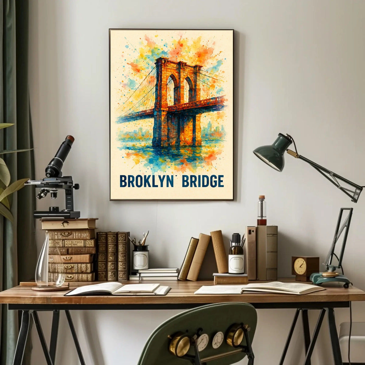 Brooklyn Bridge Vibrant Watercolor Art Poster Print