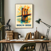 Brooklyn Bridge Vibrant Watercolor Art Poster Print