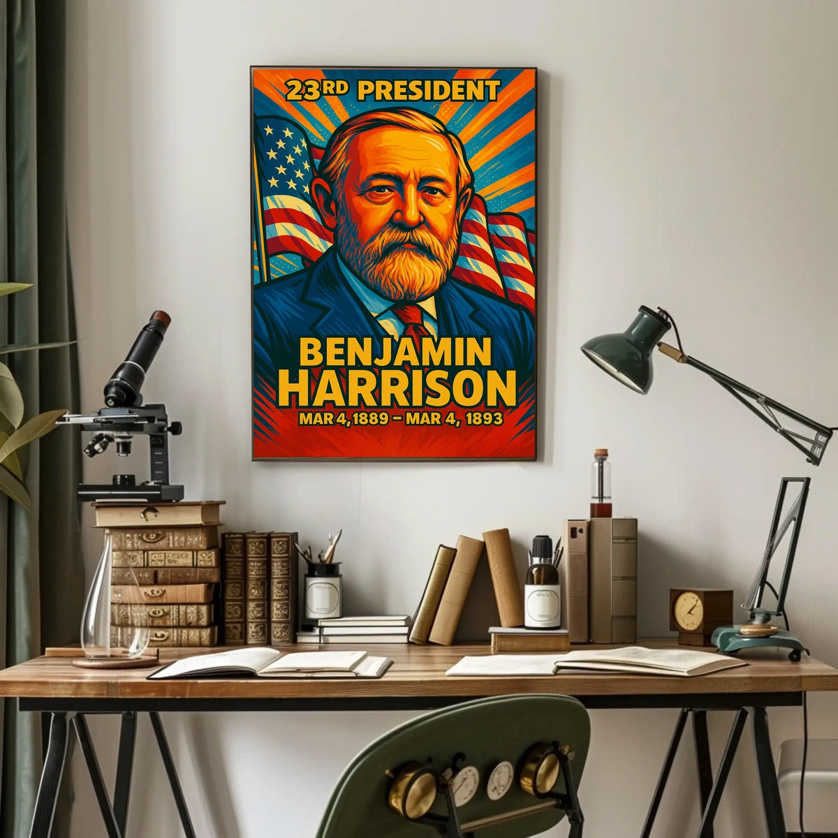 Benjamin Harrison 23rd President of the United States Colorful Comic Book Style Poster