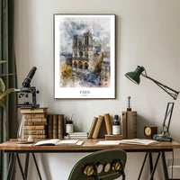 Notre-Dame Paris Watercolor Scene Urban or Cityscape Poster PosterGoat