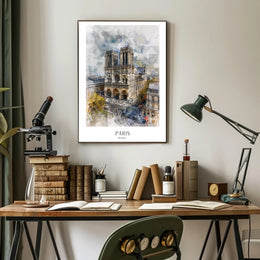 Notre-Dame Paris Watercolor Scene Urban or Cityscape Poster PosterGoat