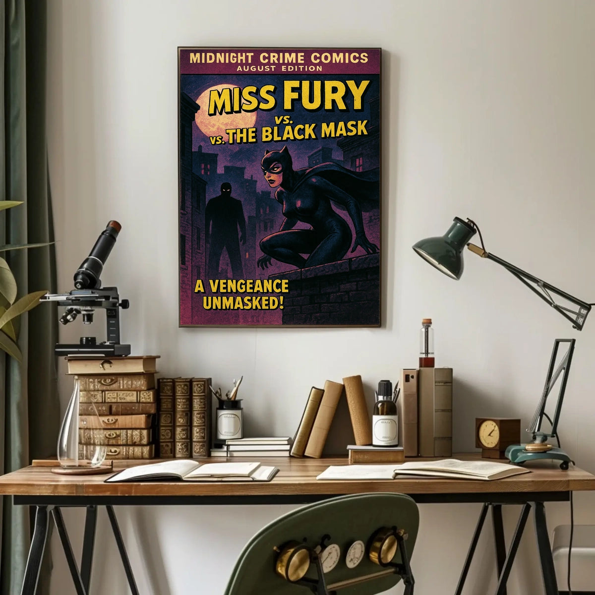 Miss Fury Vintage Comic Nighttime Adventure Pop Culture Poster