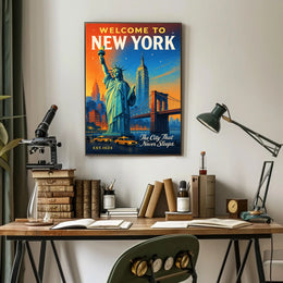 New York City Skyline Poster Vintage Urban Wall Art
