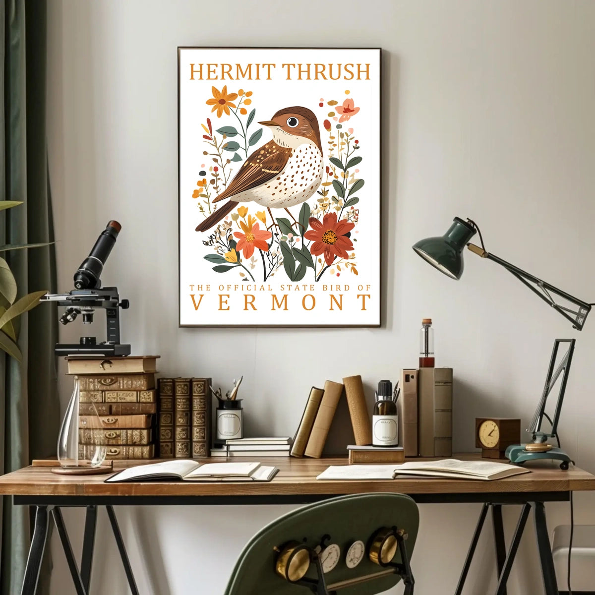 Vermont Hermit Thrush Nature Art Poster Print