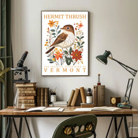 Vermont Hermit Thrush Nature Art Poster Print