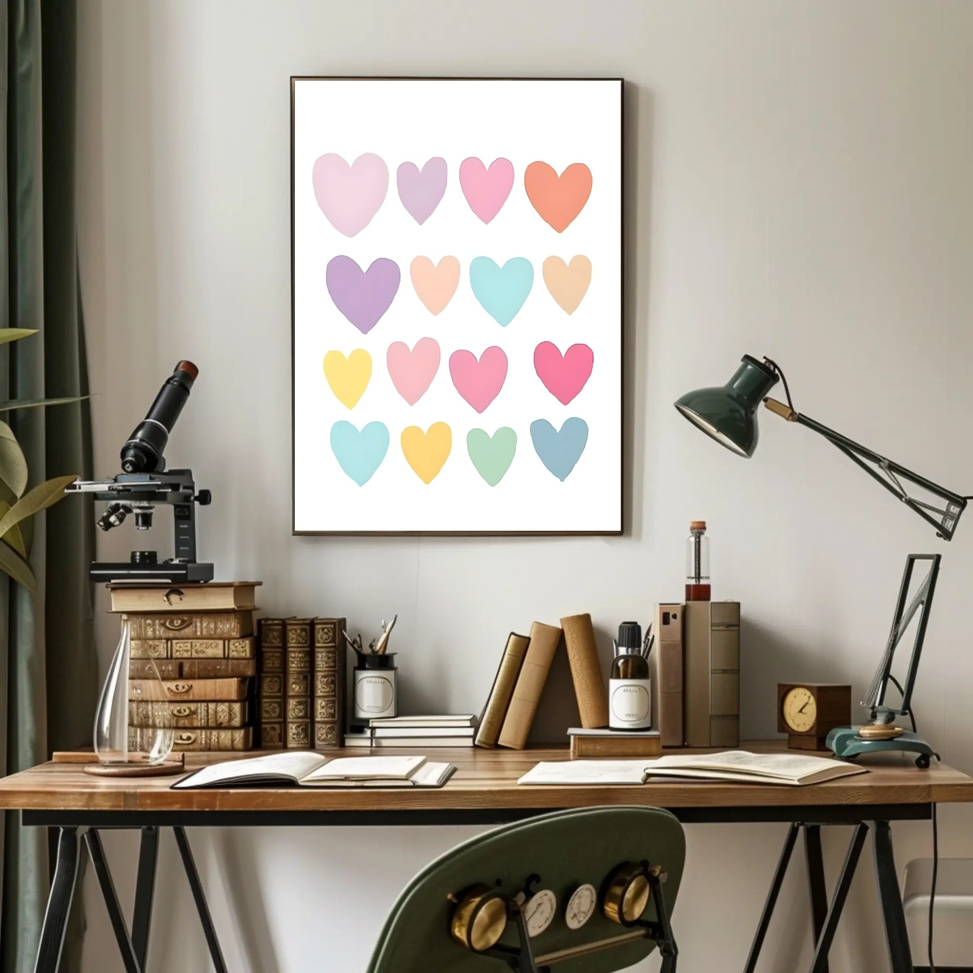 Pastel Hearts Poster Vintage Romantic Wall Art Print