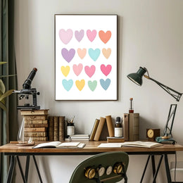 Pastel Hearts Poster Vintage Romantic Wall Art Print