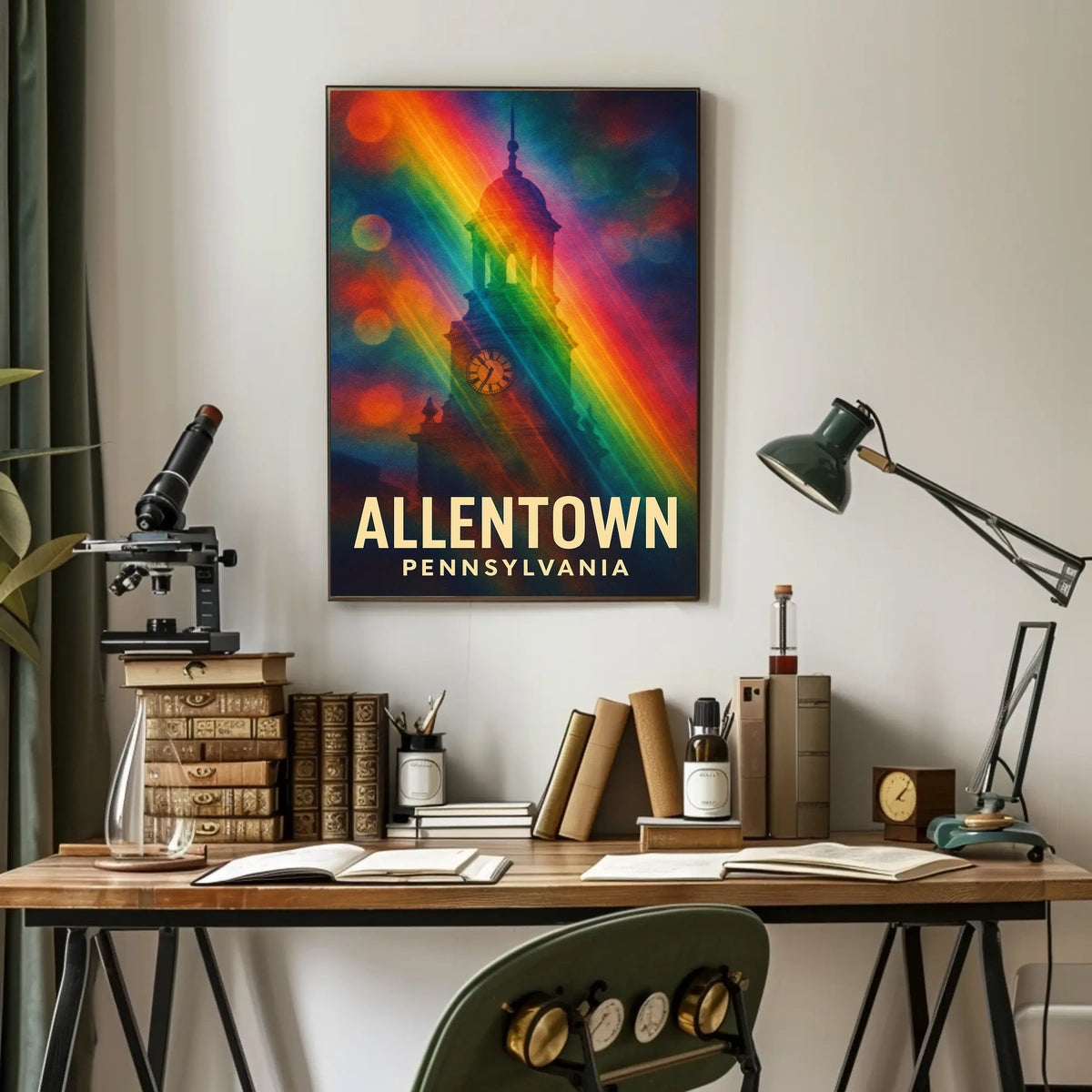 Allentown Clock Tower Vibrant Modern Art Urban Cityscape Rainbow Gradient Poster