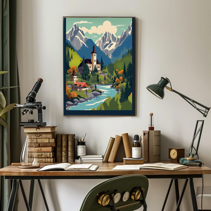 Mountain River Hamlet In Autumn Colors Travel Poster