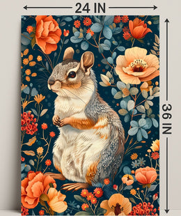 Whimsical Squirrel and Flowers Vibrant Animal Poster