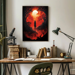 Wandering Traveler in Fiery Fantasy Landscape Poster