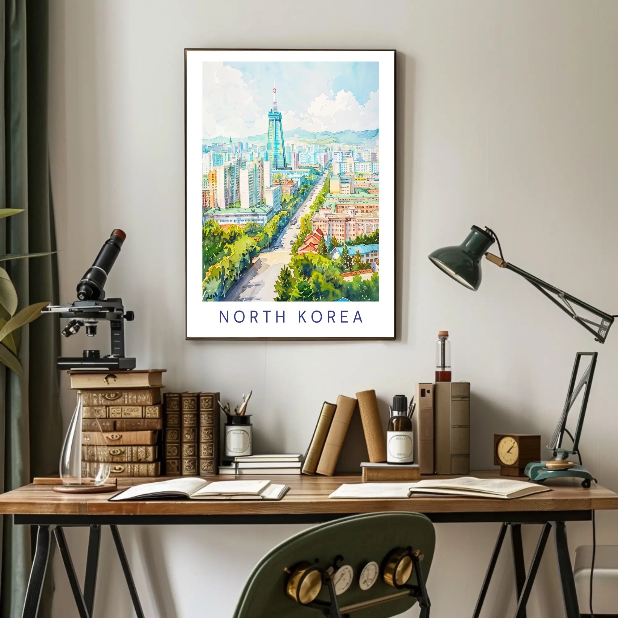 Vibrant Pyongyang Cityscape with Ryugyong Hotel Urban Poster PosterGoat