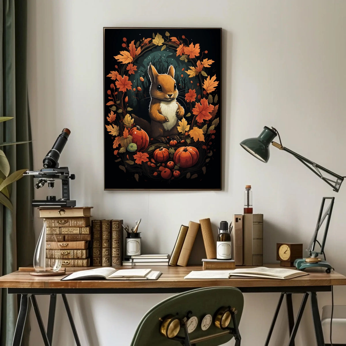 Autumn Squirrel Harvest Festive Wall Art Poster