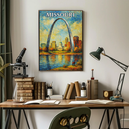 Missouri Gateway Arch Capitol River Sunset Poster Poster