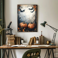 Halloween Pumpkins and Bats Vintage Artistic Poster