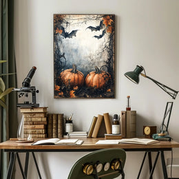 Halloween Pumpkins and Bats Vintage Artistic Poster