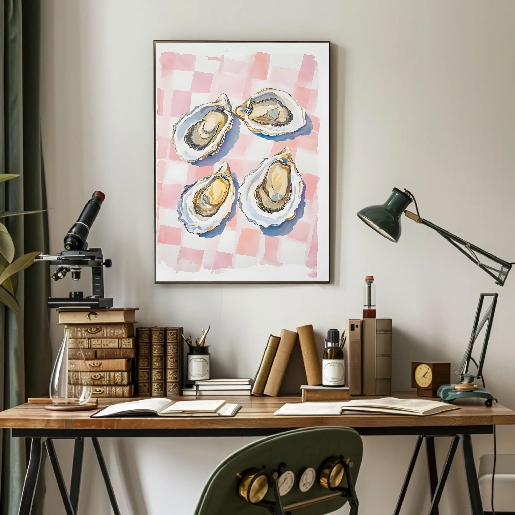 Oysters Checkered Table Poster Watercolor Print