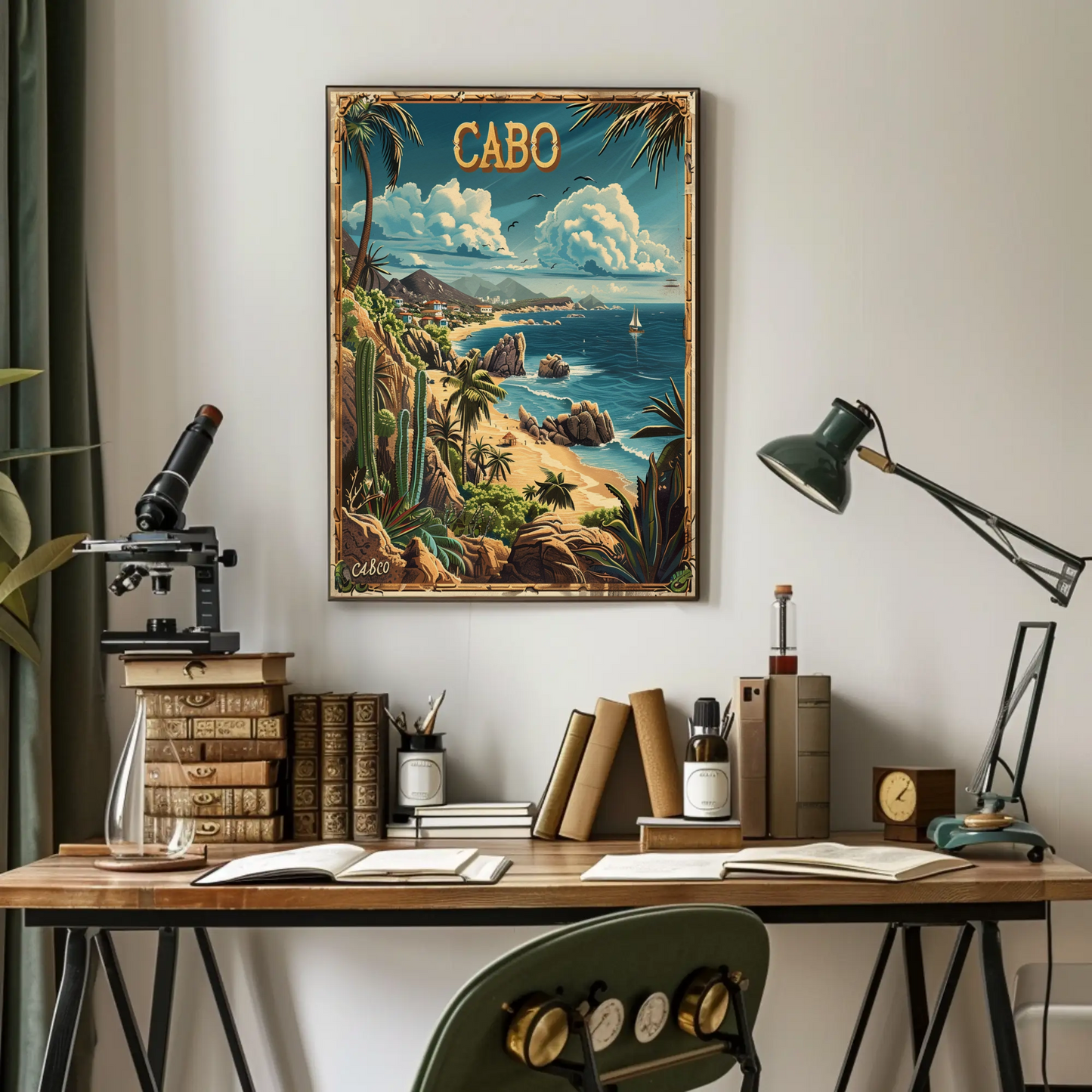 Cabo Vintage Coastal Mexico Travel Poster