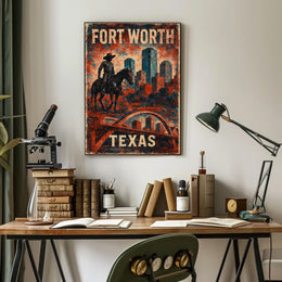 Fort Worth Texas Scenic Vintage Cityscape Travel Souvenir Home Office Decor Poster